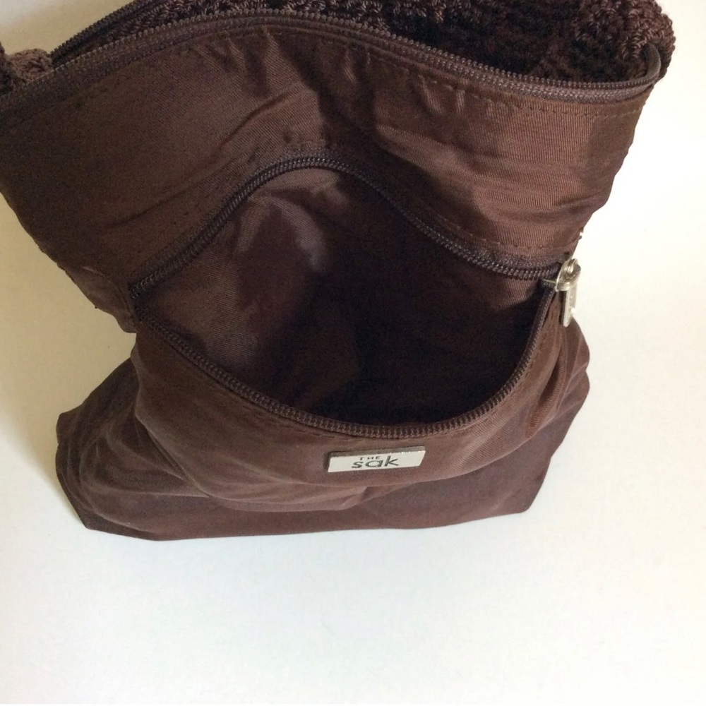 The Sak Natural Crochet Woven Bag Purse Brown Fabric Hobo Shoulder Bag Zipper - Picture 6 of 6